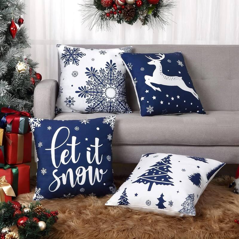 18x18 inch Velvet Xmas Winter Holiday Decorations Pillow Covers, Pillow Case - Blue