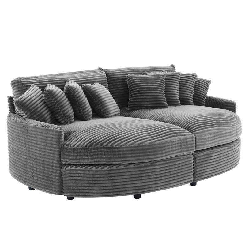 Oversized Fan-shaped Corduroy Couch, 2-piece Sectional Sofa with 4 & 8 Throw Pillows - Dark Grey - Symmetrical