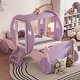 preview thumbnail 13 of 22, Twin Size Crown Princess Carriage Bed, Platform Car Bed with Stair Pink - Twin