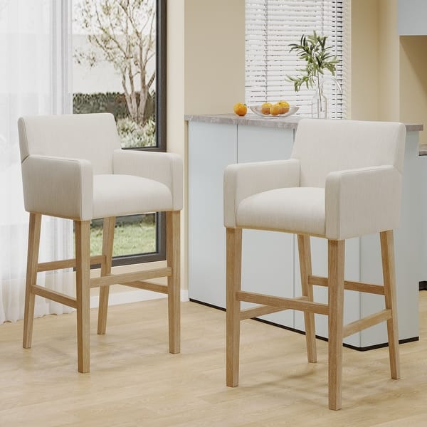 slide 2 of 34, Armga Fabric and Rubberwood 30.5 inch Barstools (Set of 2) by Christopher Knight Home Beige/Weathered Natural