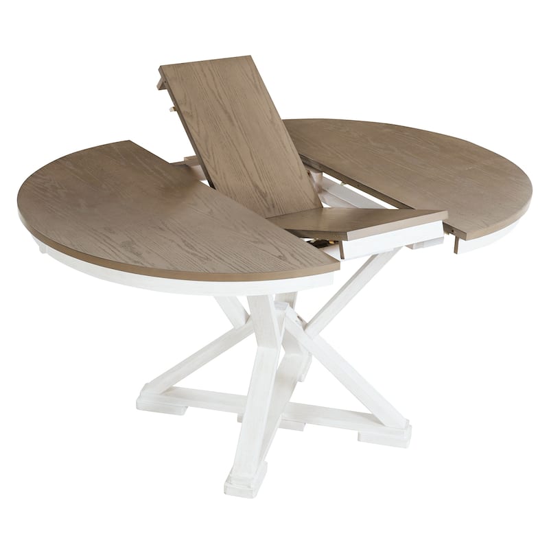 5-Piece Retro Dining Set, Extendable Round Table & 4 Upholstered Chairs