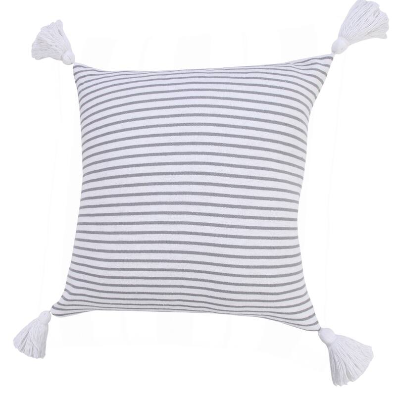 HomeRoots 20" X 20" Light Gray And White 100% Cotton Striped Zippered Pillow