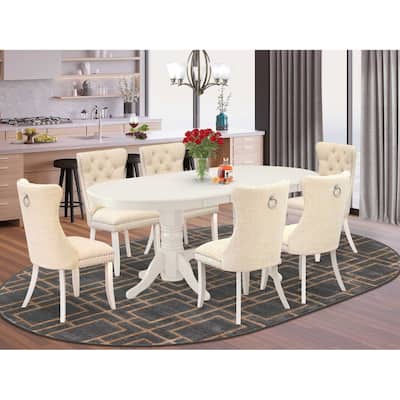 Oval Dining Table Set with 6 Chairs - Linen White Kitchen Table & Chair Set