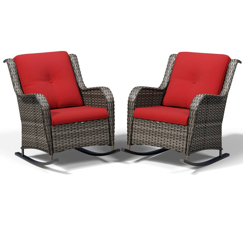 COZYWOR Patio Wicker Rocking Chair Set with Cushions