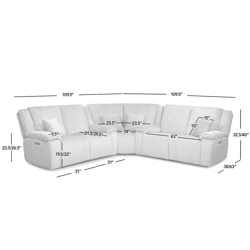 Jennifer Taylor Home Philip 110" Power Motion Recliner Corner Sectional Sofa, Moon Gray Corduroy