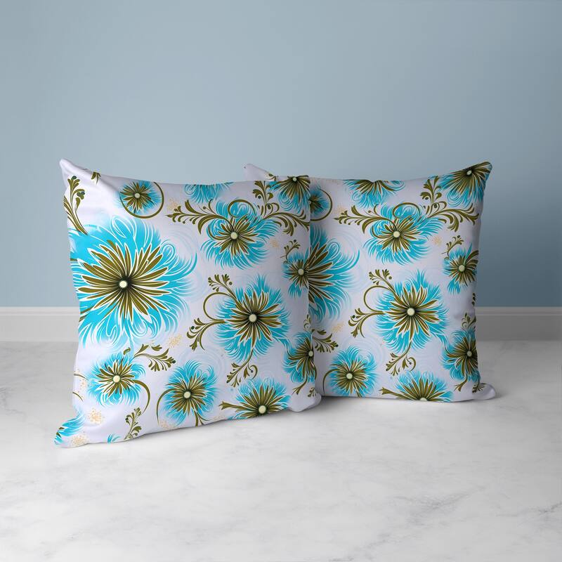Breezy Flowers Faux Suede Reversible Throw Pillow Blue and Antique