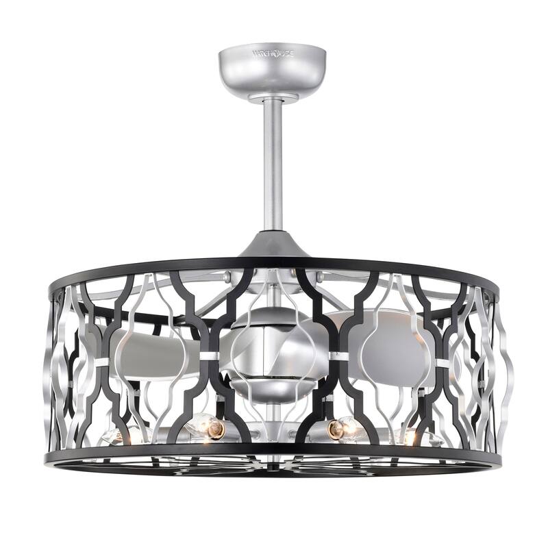 24-inch Silver and Matte Black 6 Lights 3 Blades Lighted Ceiling Fan with Remote