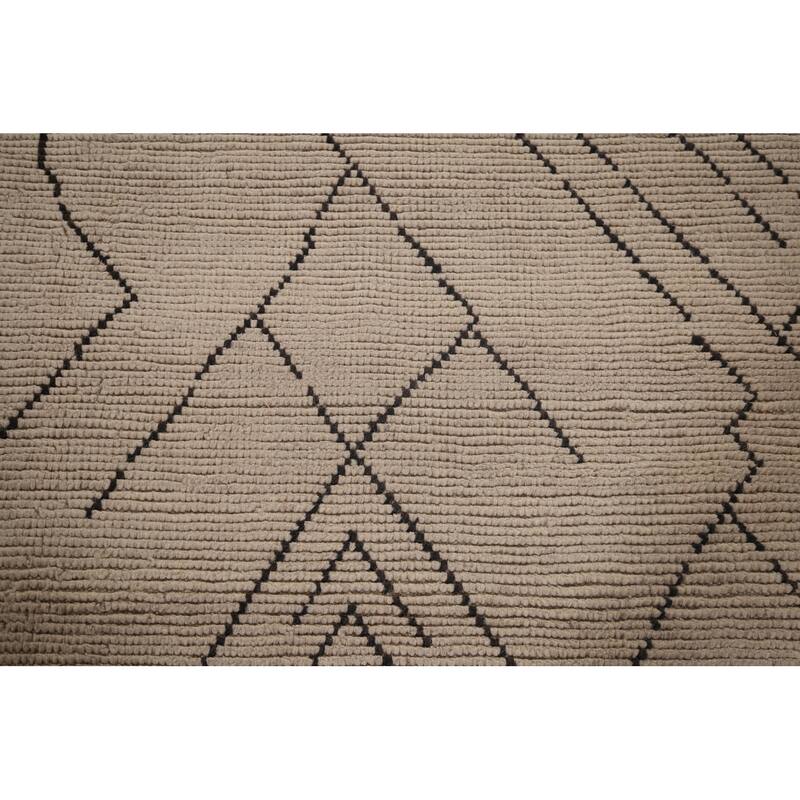 All-Over Ivory Moroccan Modern Area Rug Hand-Knotted Wool Carpet - 6'10"x 10'8"