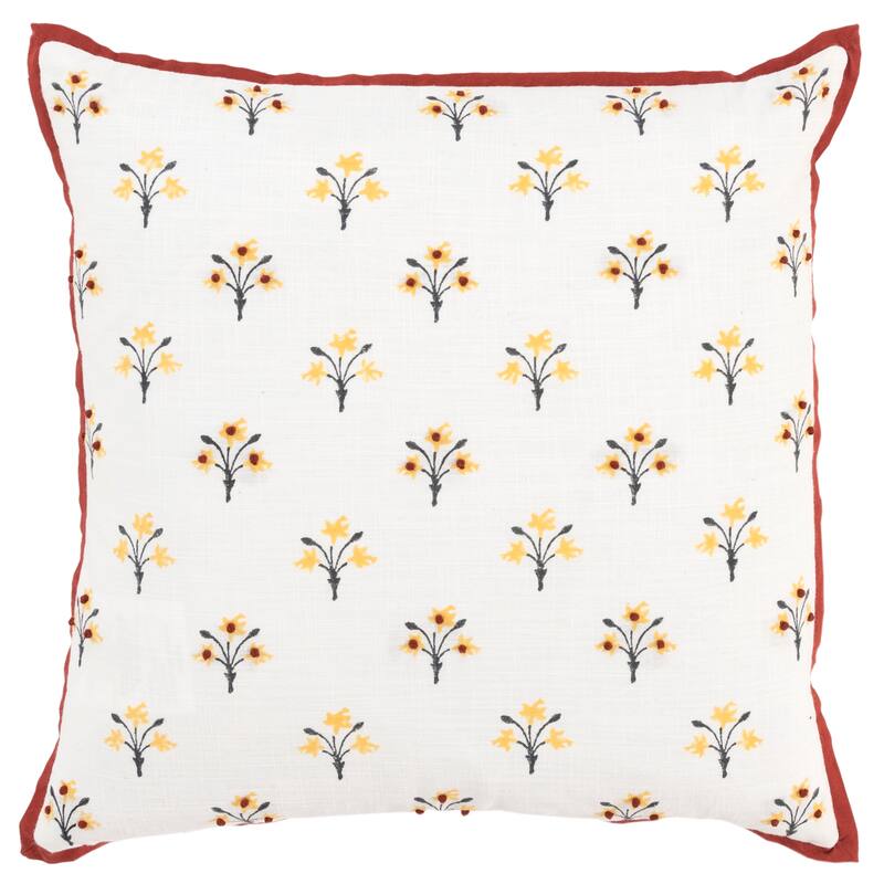 Rizzy Home Boho Floral Rust/Yellow Throw Pillow