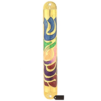 Matashi Gold Hand Painted Enamel Mezuzah with Hebrew Shin Door Decor for Jewish Holiday House Blessing Gift for Holiday