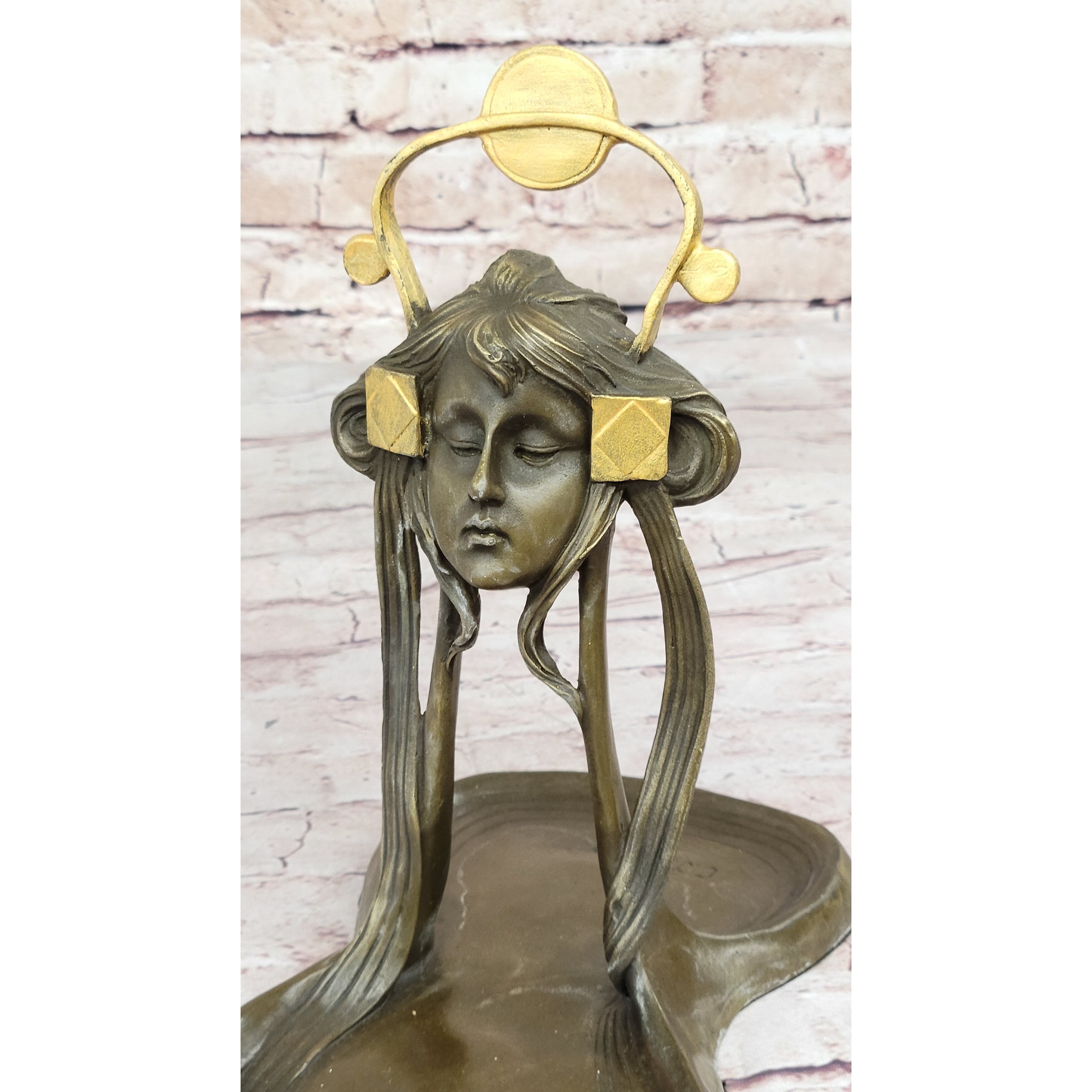 Art Nouveau Candy Dish Bronze Figural Sculpture Figurine Statue