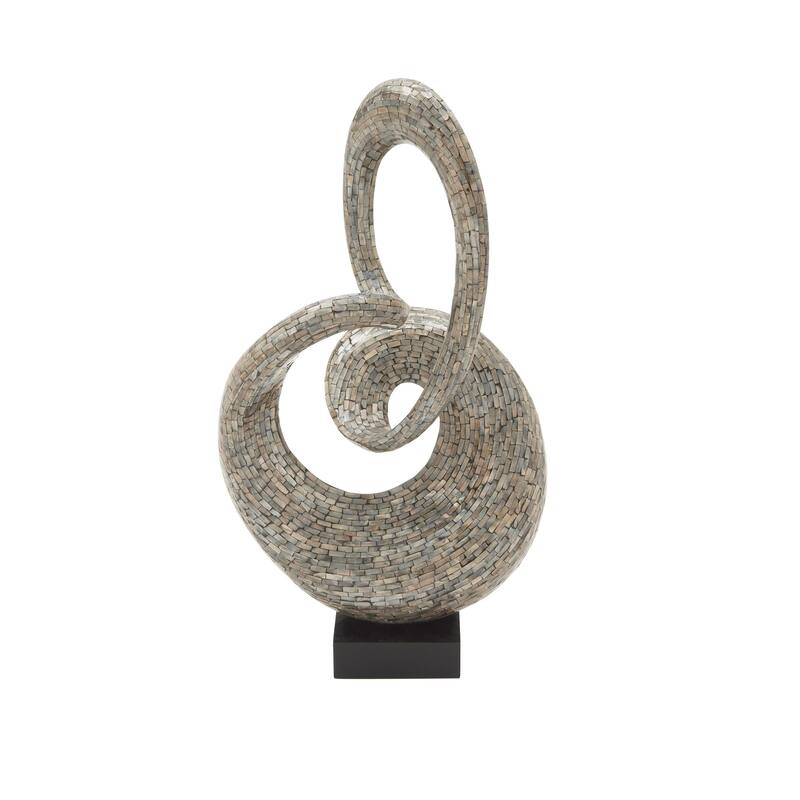 Mother of Pearl Shell Abstract Swirl Decorative Sculpture with Black Base - Gray - Roche River Decor - Gray