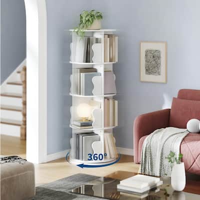 Rotating Bookcase, Standing Shelf with 4 Levels, 360° Floorstanding Wooden Bookcase, Office Shelf