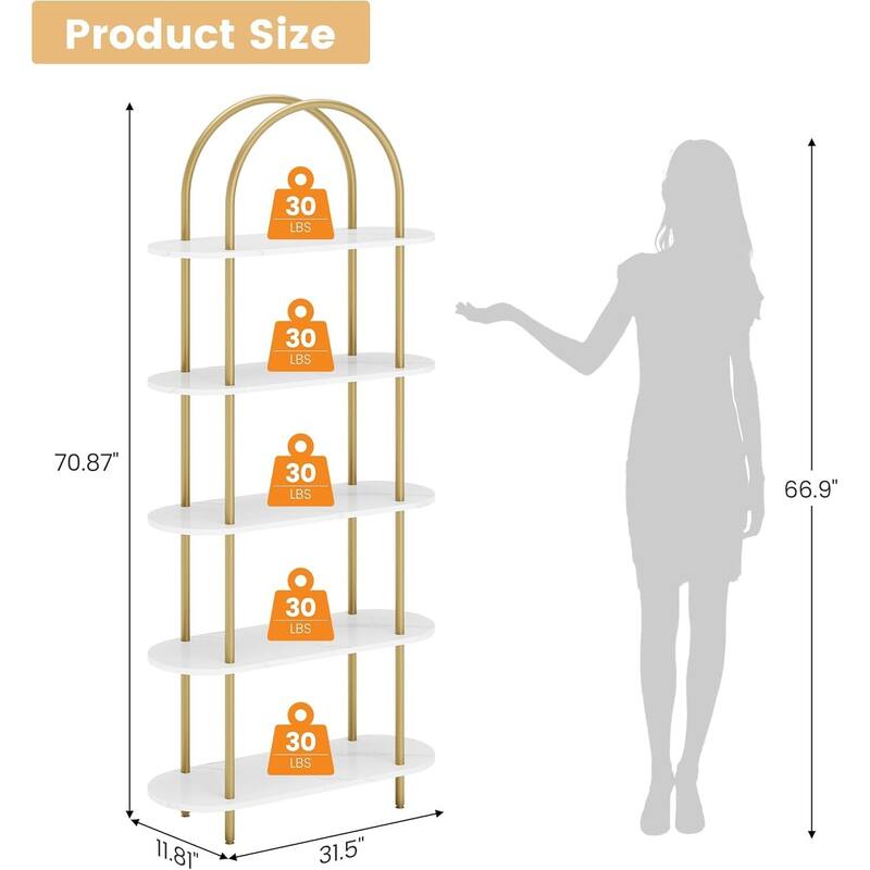 5-Tier Freestanding Metal Frame Bookcase. Open Storage Rack for Living Room, Bedroom - N/A