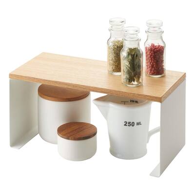 Yamazaki Home Stackable Countertop Shelf - Two Sizes, Steel and Wood, Small, Stack up to two, Holds 8.8 lbs