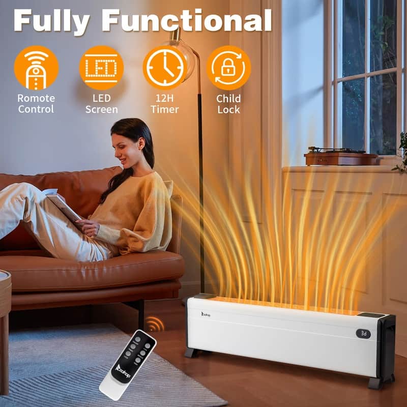 1500W Electric Baseboard Space Heater with 3 Heat Settings, Remote Control