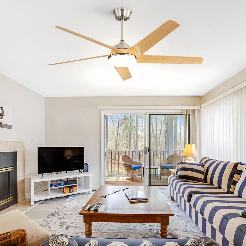 52 Inch Brushed Nickel Ceiling Fan with Dimmable LED Light and Remote Control, Quiet Reversible DC Motor Ceiling Fan Chandelier