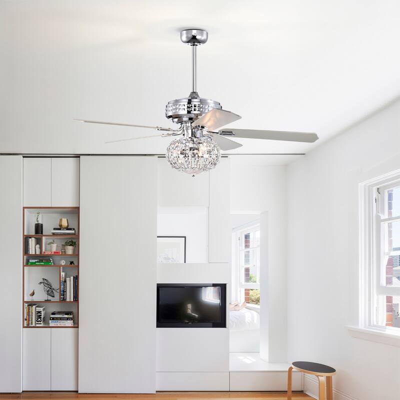 Ailani 52 Inch Chrome Polished Finish Crystal-Diamond Glam Style Ceiling Fan with Remote