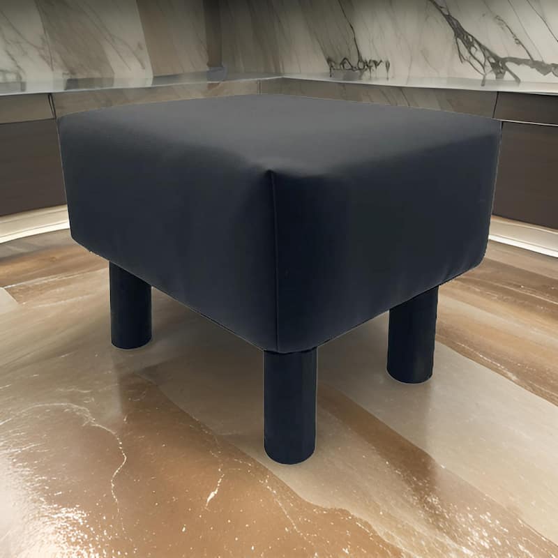 Ginni Footstool Ottoman Set of 2, Black Faux Leather, Soft Seat, Wood Legs