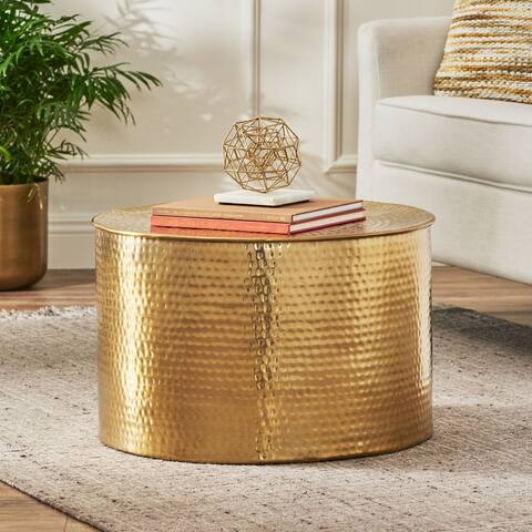 Yantic Modern Handcrafted Aluminum Drum Coffee Table by Christopher Knight Home - 23.25" L x 23.25" W x 14.75" H