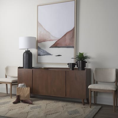 Lillie Medium Brown Solid Wood w/ 4 Doors & Tray Top Sideboard