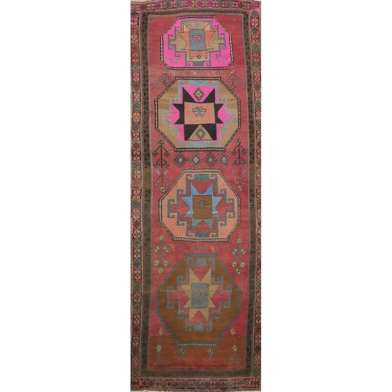 Hand Knotted Oriental 100% Wool Carpet Traditional Tribal Pink Ardebil Runner Rug - 11' 8'' X 3' 5''