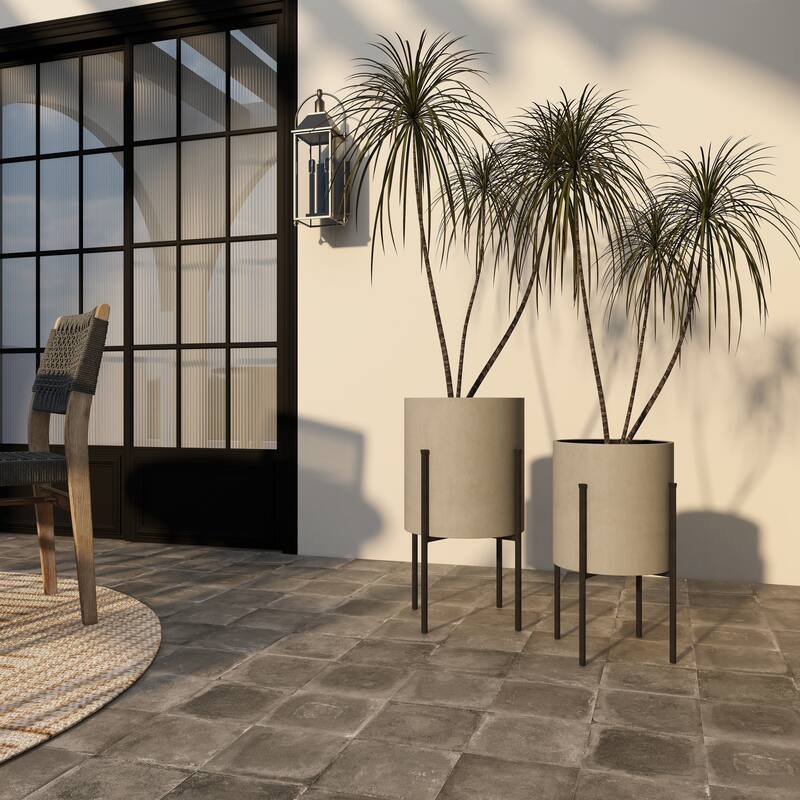 Light Grey or Dark Grey Iron Cylinder Modern Planter Set (Set of 2) - S/2 19", 23"H