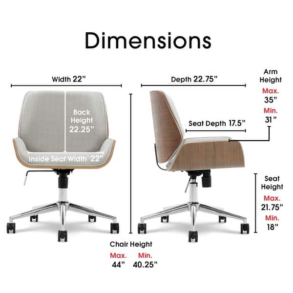 dimension image slide 1 of 4, Elle Decor Ophelia Low-Back Task Chair in Chrome Finish