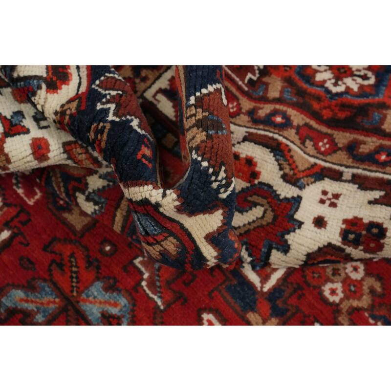 Hand Knotted Oriental 100% Wool Carpet Traditional Floral Red Heriz Area Rug - 9' 7'' X 8' 2''