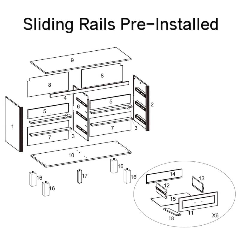 6-Drawer Double Dresser Modern Storage Cabinet
