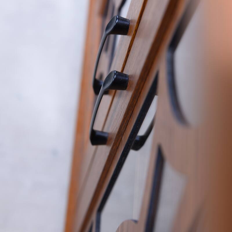 Sideboard Cabinet with 3 Tempered Glass Doors, Buffet Cabinet with Adjustable Shelf, Freestanding Wooden Storage Cabinet