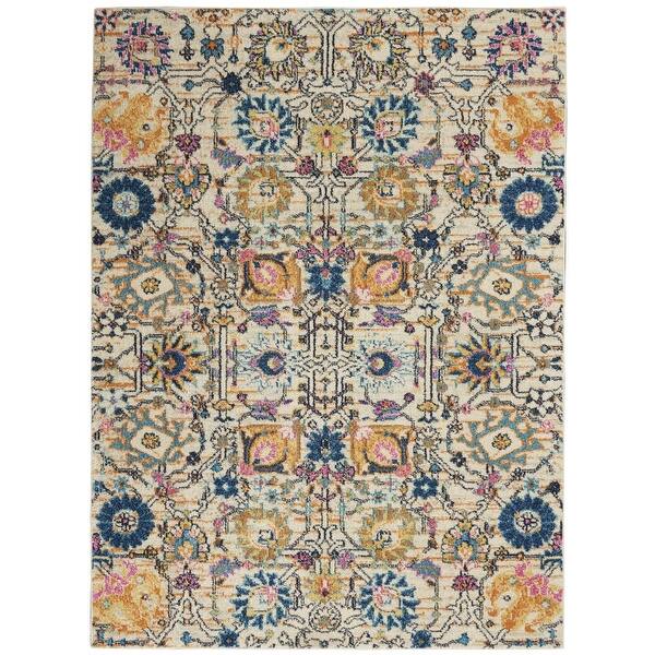5' x 7' Ivory and Multicolor Floral Buds Area Rug - 3'6