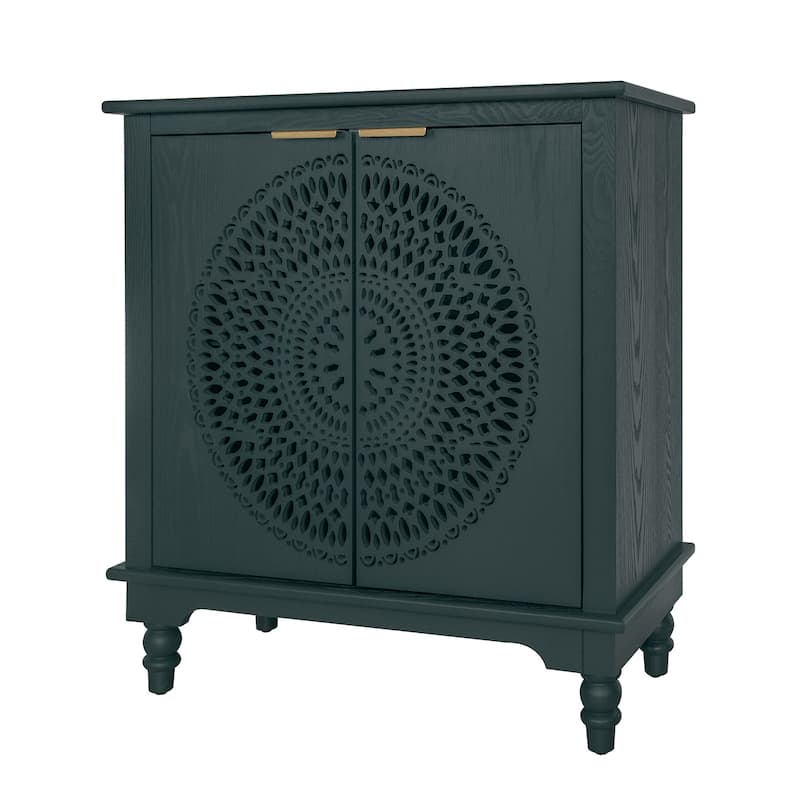 Roomfitters Hollow Carved Accent Cabinet, 2 Door Sideboard Buffet Storage Cabinet with Adjustable Shelf, Green
