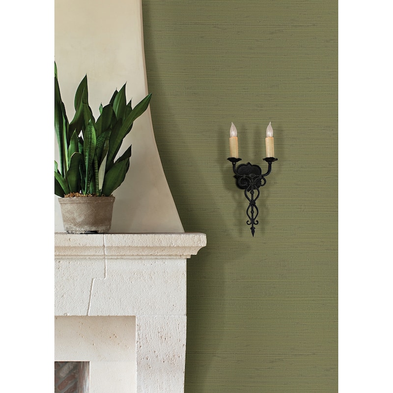 Distressed Textures Massy Kira Charcoal Hemp Grasscloth 24' L X 36" W Wallpaper Roll - Sage