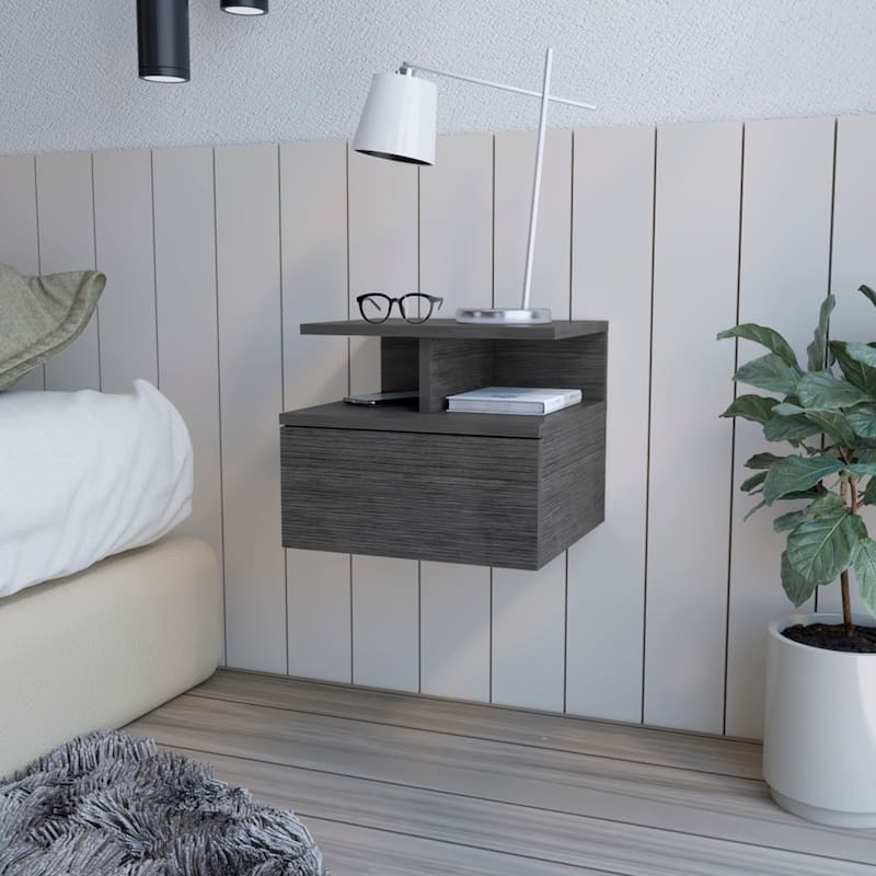 Nightstand Floating Flopini, Bedroom, Smokey Oak,High quality and durable