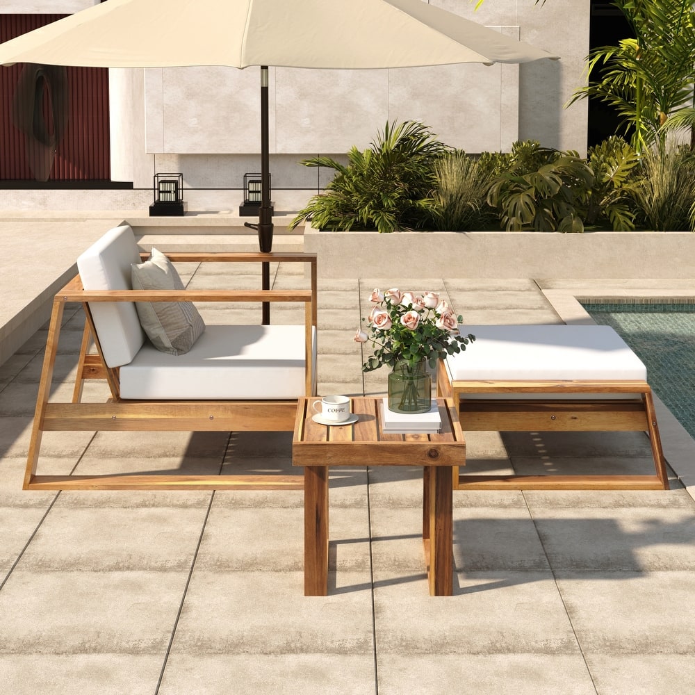 Wood Outdoor Lounge Set - Chair & Ottoman, Perfect for Patios, Balconies, and Gardens
