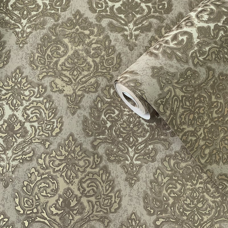 Galerie Wallcoverings Lustre Collection Modern Damask Non-woven Metallic Wallpaper Roll