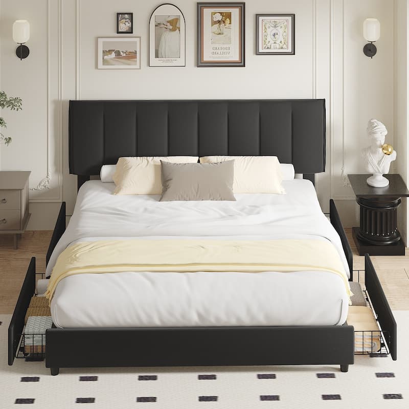 Javlergo Bed Frame with Storage Drawers, Upholstered Platform Bed Frame with Adjustable Headboard
