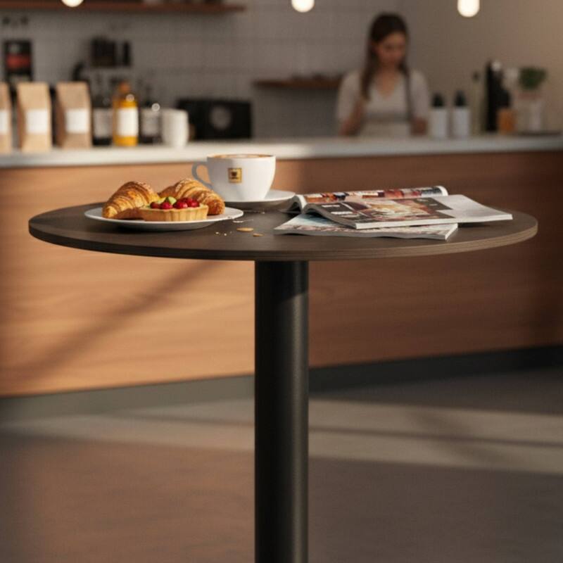 Vail Round Dining Table with 27 in. MDF Tabletop in Black Stainless Steel Round Pedestal Base with Gold Accent Kitchen Table