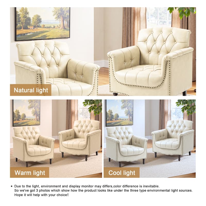 31" W Tufted Vegan Leather Accent Chairs for Living Room Set of 2