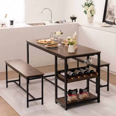 Gymax 3PCS Rustic Kitchen Dining Set Includes Storage Rack w/