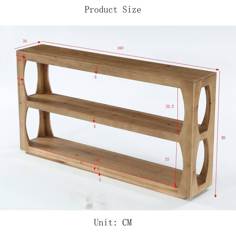 63" Solid Wood Console Table with 3-Tier Storage