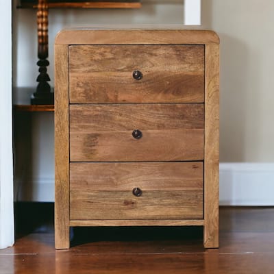 Artisan Furniture Solid Wood Oak-ish Naya Nightstand, Beige, 3 Drawers