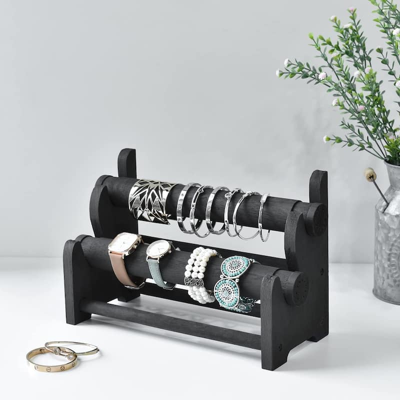 Wooden 2-Tier Bar Bracelet Bangle Jewelry Holder