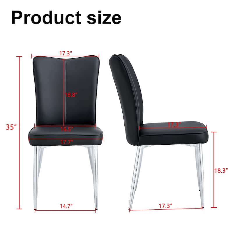 Dining Chairs, Black Pu Leather Curved Backrest And Seat Cushions, Electroplated Metal Chair Legs,A Set Of 4 Chairs.