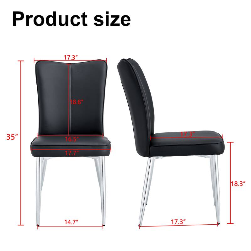 Roomfitters Black PU Leather Dining Chairs with Curved Back and Electroplated Metal Legs, Set of 4 for Modern Interiors