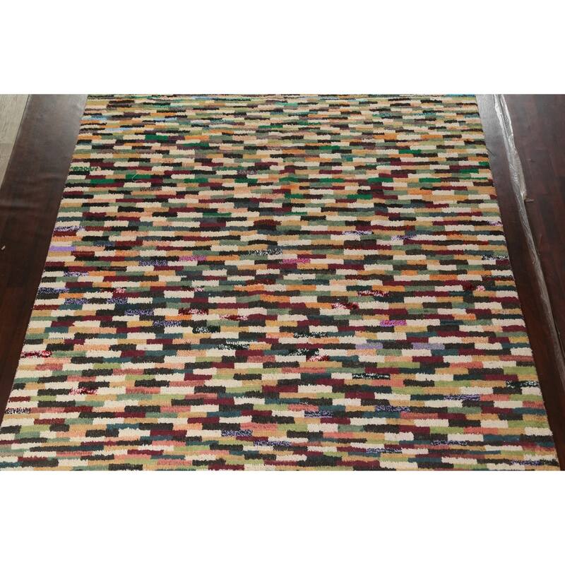 Checkered Moroccan Oriental Wool Area Rug Handmade Living Room Carpet - 10'1" x 14'6"