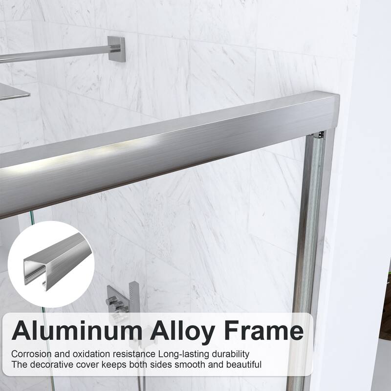 GDFStudio - Modern Minimalist Semi-Frameless Double Sliding Shower Door with 1/4" SGCC Tempered Glass & Stainless Steel Handle