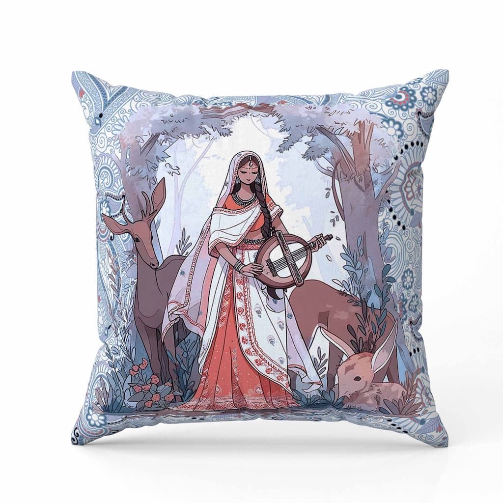 Forest Melodies Indoor/Outdoor Reversible Throw Pillow Blue and Red