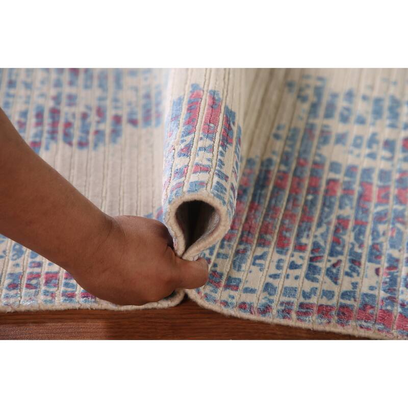 Striped Abstract Accent Rug Hand-Knotted Wool Carpet - 3'11"x 5'10"